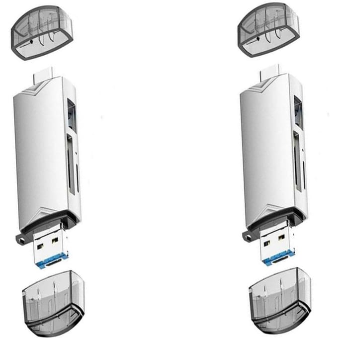 Lecteur de carte multifonctionnel 6 en 1 USB 3.0 vers type C, adaptateur Micro OTG, prise en charge de la carte SD TF, clé USB pour ordinateur portable, téléphones et tablettes Android argenté