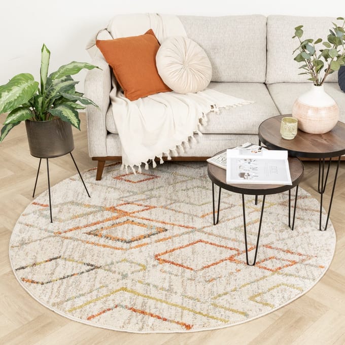 Fraai Rond hoogpolig vloerkleed - Blend Diamond Terracotta - Ø 200cm