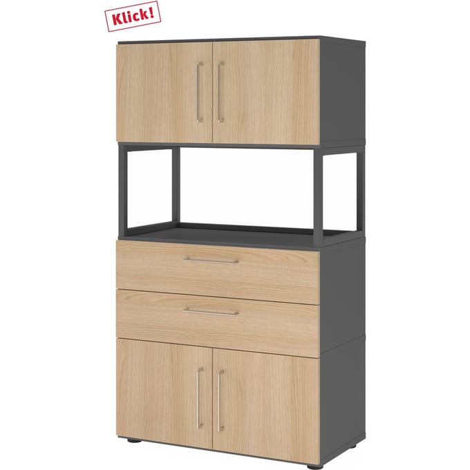 FlexWall | 4 OH | 2x deuren + laden + frame | met verstelbare poten - Grafiet/Eiken