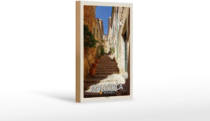 Holzschild Reise 12x18 cm Mallorca Spanien Fornaluts Treppen
