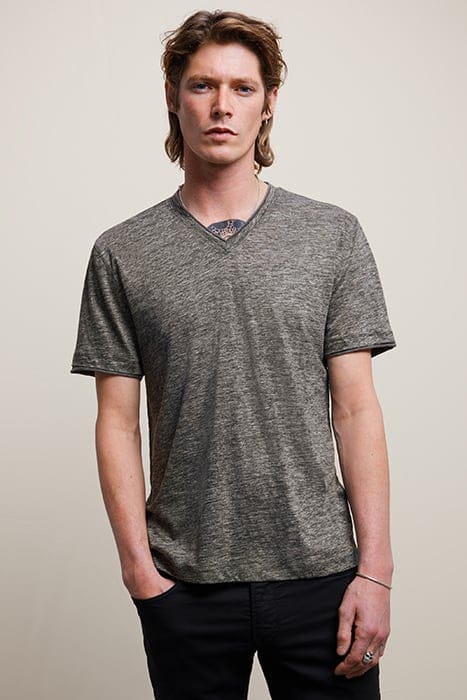 John Varvatos Wooster Regular Fit Ss Vneck With Melang Iron Grey Größe: M | Basic T-Shirts Outlet | Herren | Grau
