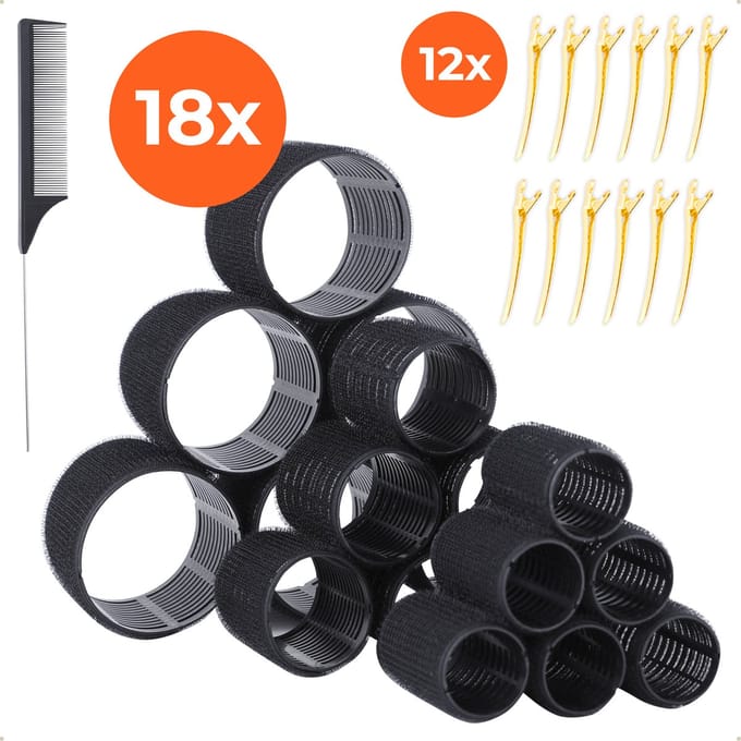 Lenx Krulspelden Rollers voor Heatless Curls - 31 Delig - Incl. Naaldkam & Gouden Haarklemmen - Haarrollers - Kleefroller - Haarkruller - Groot - 3 Maten