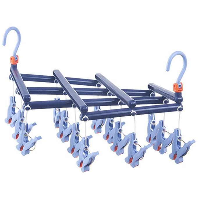 Plastic Opvouwbaar Multihoofd Droogrek Multi Clips Sokken Ondergoed Hanger Winddicht Multifunctioneel blue