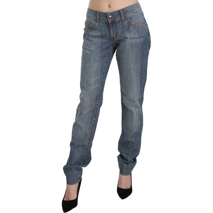 Just Cavalli Blauwe Gewassen Katoenen Lage Taille Slim Fit Jeans
