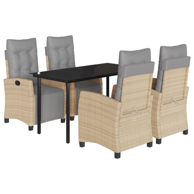 vidaXL - 5-delige - Tuinset - met - kussens - poly - rattan - gemengd - beige