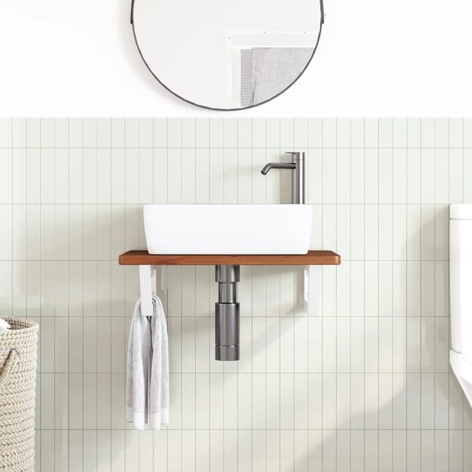 vidaXL - Badkamer - wandschap - staal - en - massief - eikenhout
