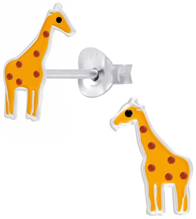 Joy|S - Zilveren giraf oorbellen - 7 x 9 mm - giraffe oorknoppen