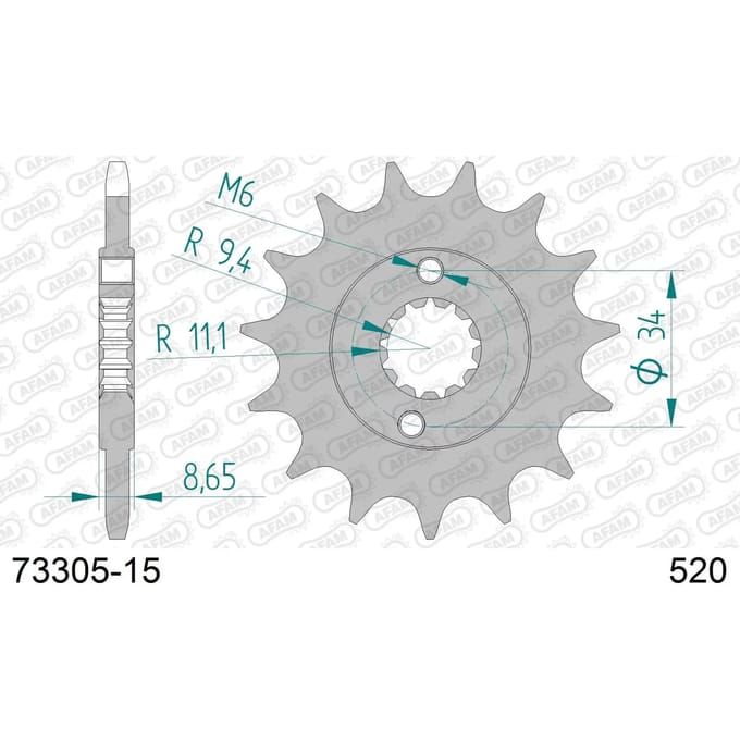 Stalen motortandwiel voor Afam 520 15 dents