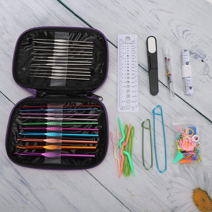Kit de 100 aiguilles à tricoter pour pulls, 22 crochets en métal, outils de couture, DIY violet