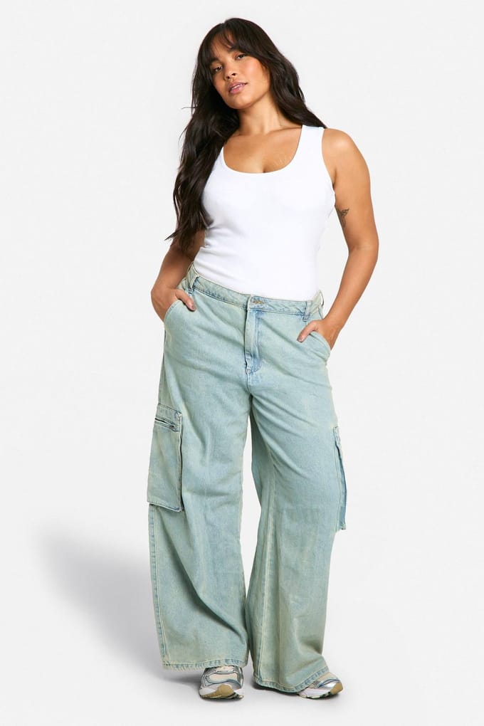 Dames Boohoo Basics Plus Ribbed Wide Strap Full Length Vest | Wit | Maat: 50