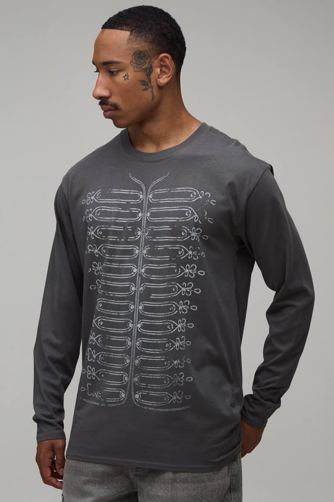 Antraciet Regular Napoleon Print T-shirt Met Lange Mouwen | Charcoal | Size Medium