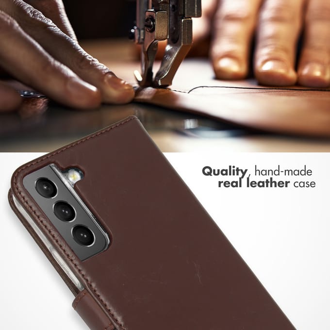 Selencia Hoesje - Geschikt voor Samsung Galaxy S22 - Echt Lederen Bookcase - Bruin