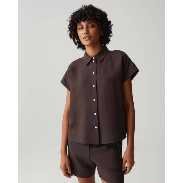 Blouse met linnen en overhemdkraag model 'Falvia'