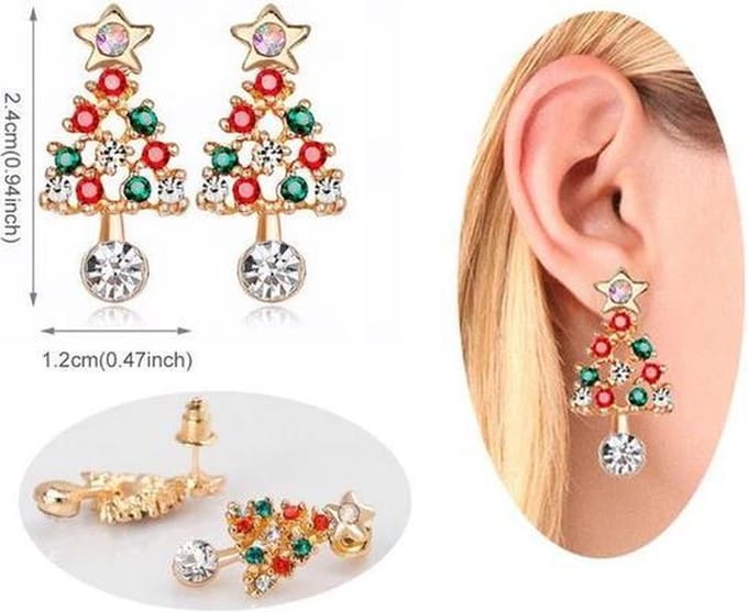 Kerstboom oorbellen met strass