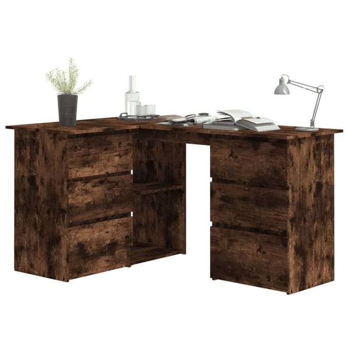 vidaXL - Hoekbureau - 145x100x76 - cm - bewerkt - hout - gerookt - eikenkleurig