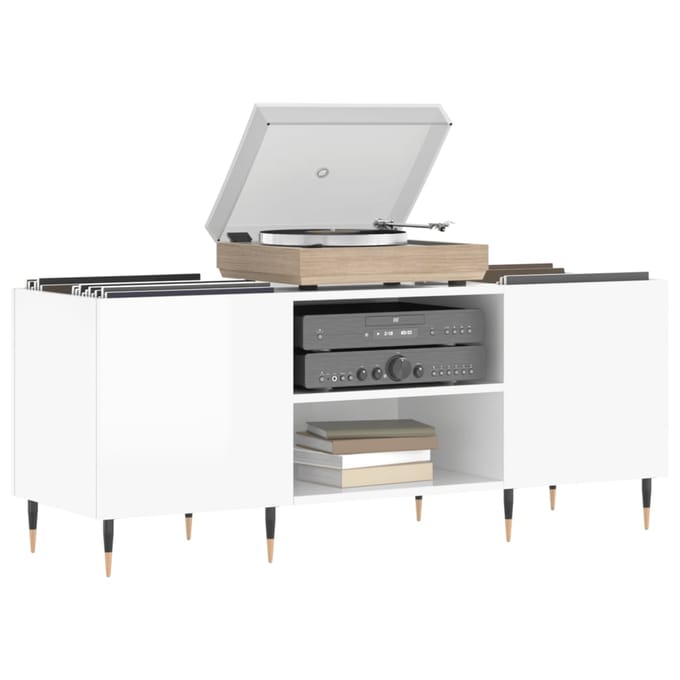 vidaXL - Platenkast - 121x38x48 - cm - bewerkt - hout - hoogglans - wit