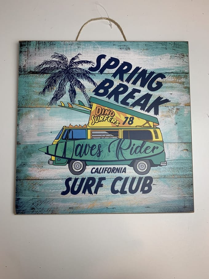 Houten wandbord "Spring break surf club"