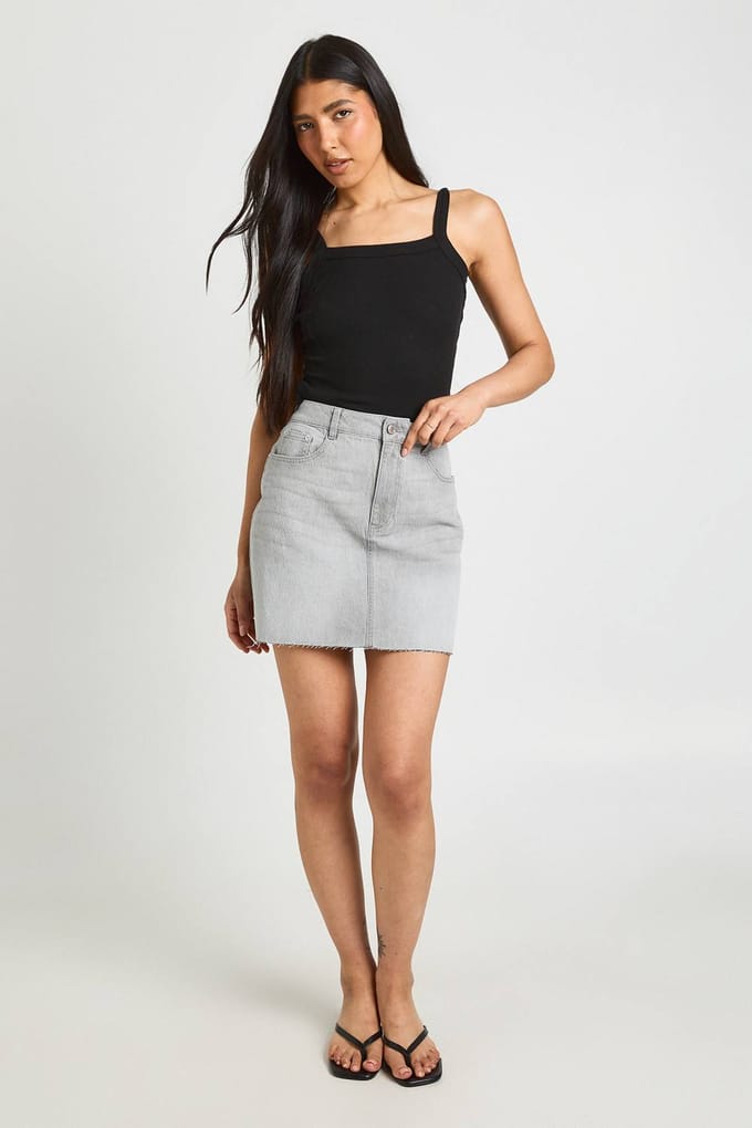 boohoo Dames Lange Denim Minirok | Greywash | Maat: 38