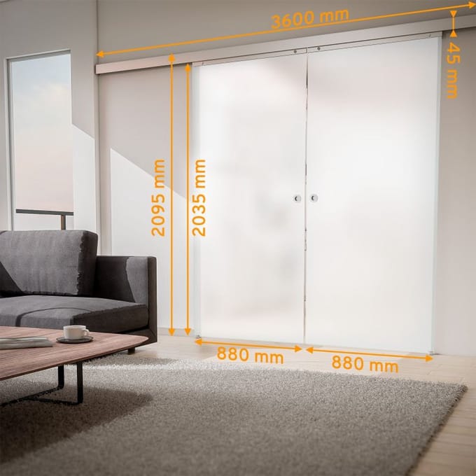 Schulte complete glazen dubbele schuifdeur - 176x203 - ondoorzichtig - rond greep-dubbele softclose