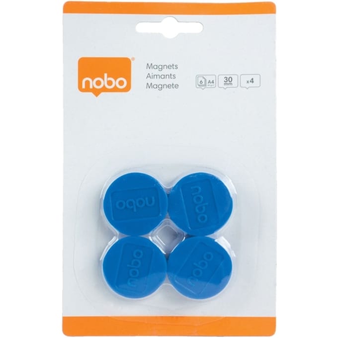 Nobo Whiteboard Magneten ⌀30mm - 4 Stuks - Blauw