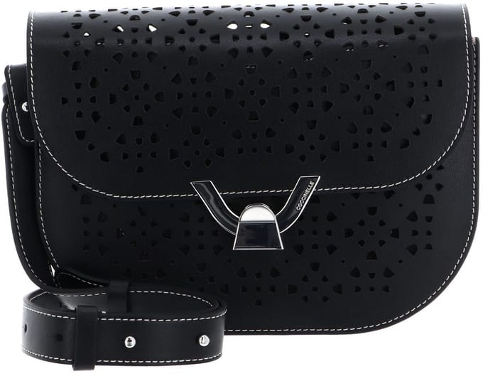COCCINELLE Leren schoudertas Dew Crossbody Grained Leather Noir zwart