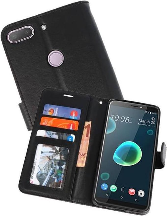 Wallet Cases Hoesje Geschikt voor HTC Desire 12 Plus - Zwart