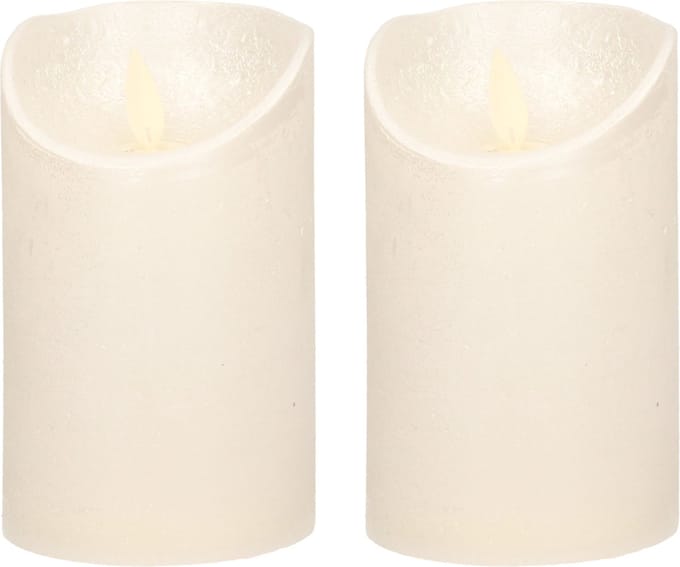 Anna's Collection Led kaars/stompkaars - 2x - creme wit - H12,5 x D7,5 cm - wax - bewegende vlam