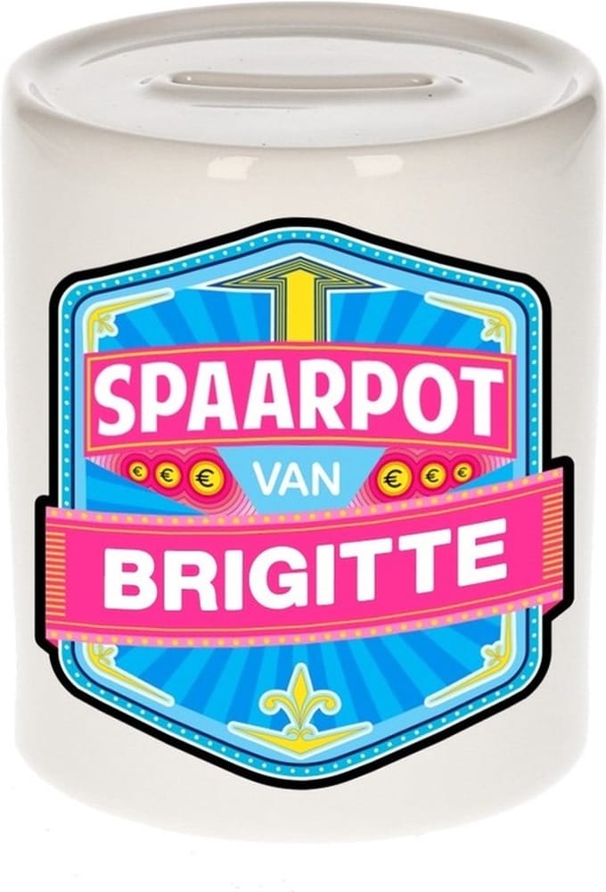 Bellatio Decorations Kinder spaarpot met naam - Brigitte - keramiek - met dop - wit - Sparen - Spaargeld van Brigitte