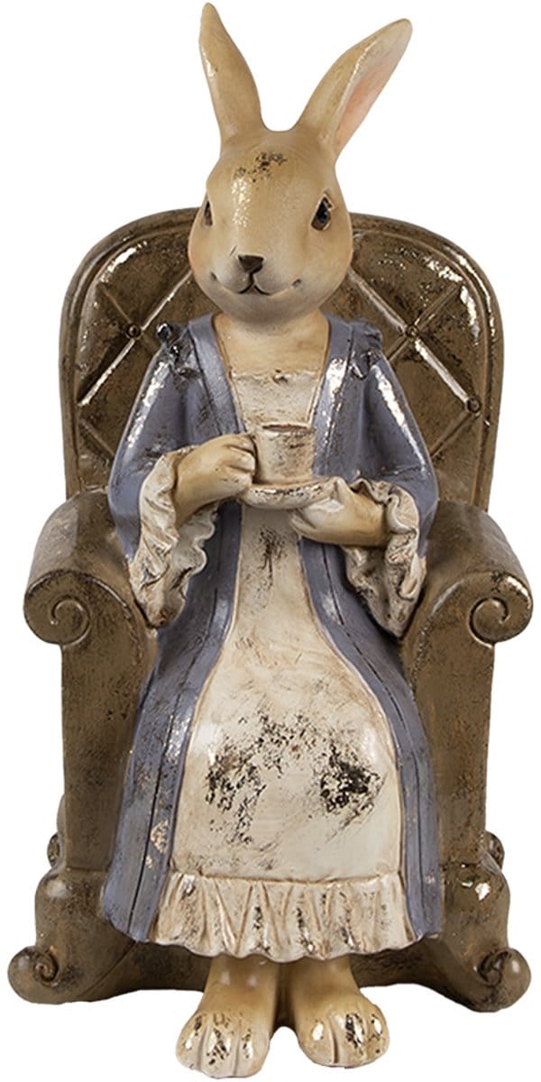 Clayre & Eef Decoratie Beeld Konijn 11x10x18 cm Beige Bruin Kunststof