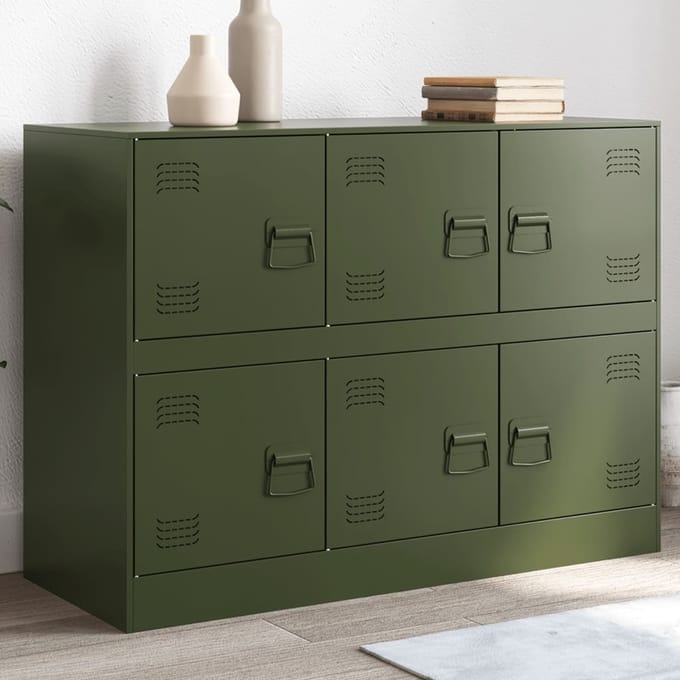 vidaXL - Dressoir - 99x39x73 - cm - staal - olijfgroen