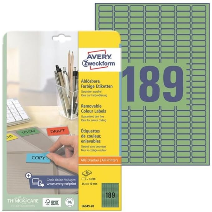 etiket Avery ILK 25,4x10mm groen 20 vel