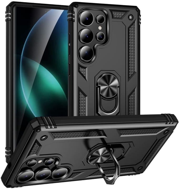 Cityhoesje– Backcover Armor Kickstand Ring – Geschikt voor – Samsung S25 Ultra – Zwart