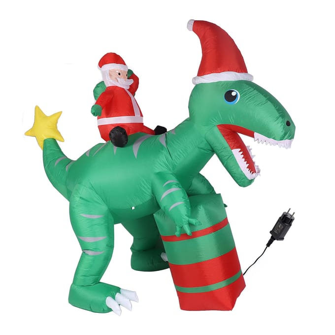 7.87ft Noël Gonflable Père Noël Monte sur Dinosaure Lumières LED Intégrées Décorations de Noël Gonflables pour blue