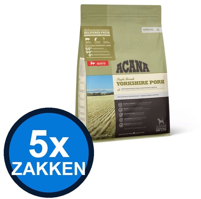5x Acana - Singles Yorkshire Pork - Hondenvoer Droogvoer - 2 kg