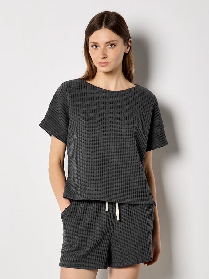 Oversized katoenen T-shirt met wafelstructuur