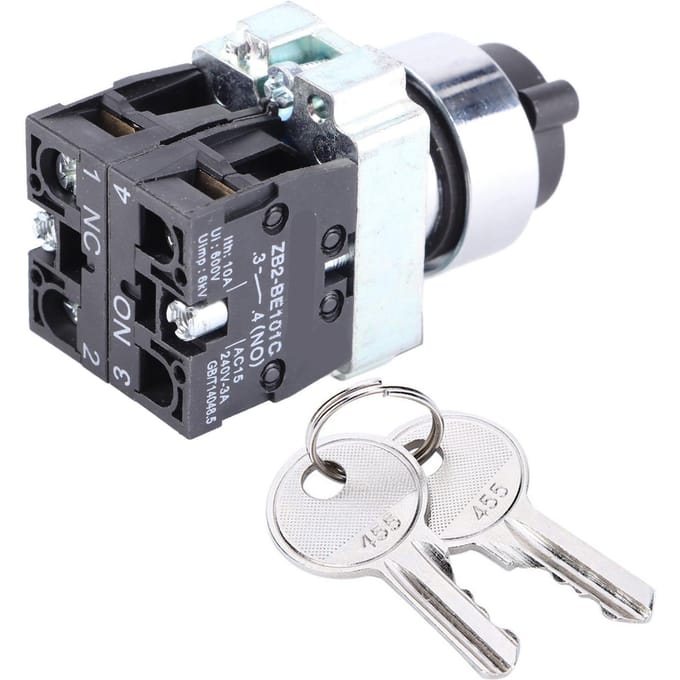 2 Positie Sleutelschakelaar Zelfherstellend Stroomvergrendeling Conversie Rotatievergrendeling + Sleutel ZB2-BE101 ZB2-BE102C black