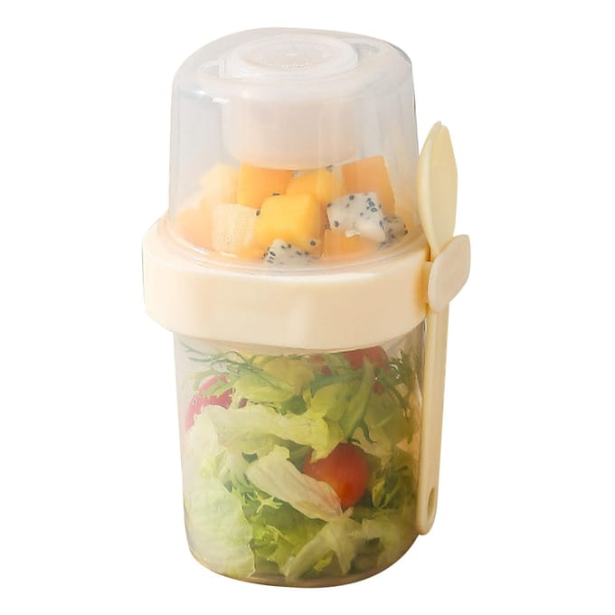 Salade Shaker Beker Dubbellaags Draagbaar Melk Groente Fruit Salade Bewaarcontainer met Deksel en Cream beige