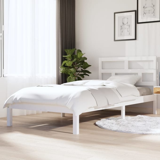 vidaXL - Bedframe - massief - grenenhout - wit - 90x200 - cm
