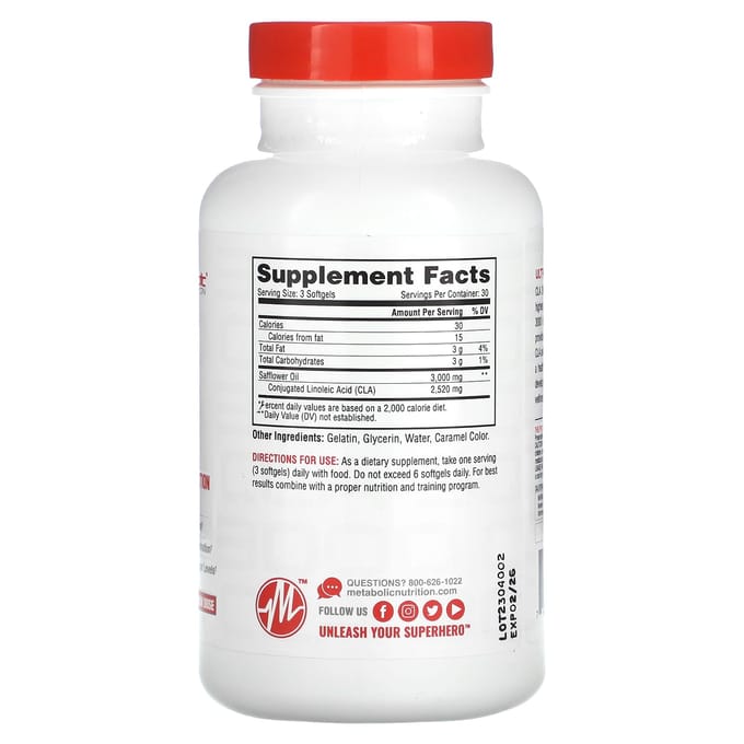 Metabolic Nutrition, CLA 3000, 3.000mg, 90 zachte capsules (1.000 mg per softgel)