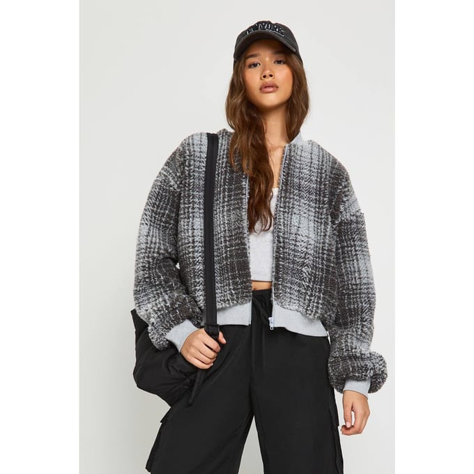 boohoo Dames Bekijk Teddy Bomberjack | Grey | Maat: 16