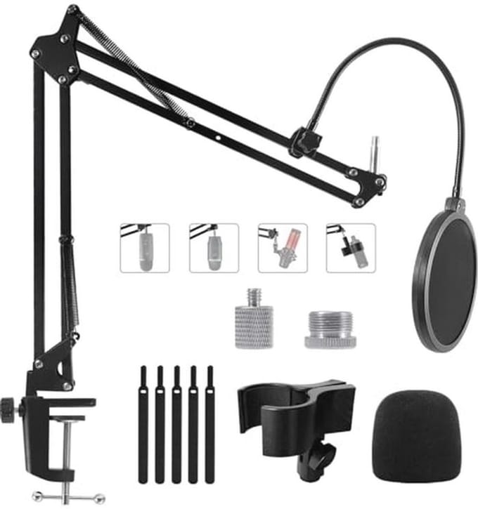 Microfoon Boom Arm Standaard met Popfilter en Schroefaansluitingen