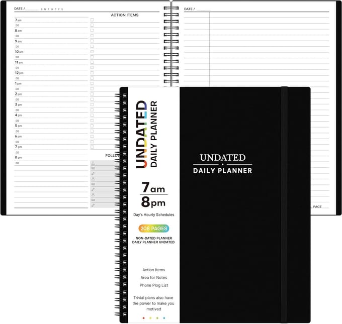 Dagplanner - Ongedateerde planner - Afspraken organiseren - Spiraalbinding met binnenzak - 22x29 cm