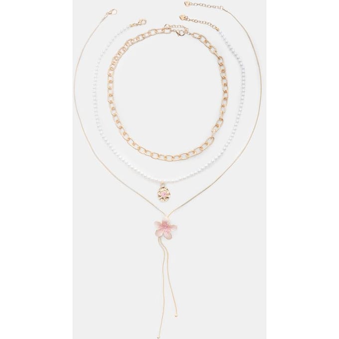 Stradivarius Set van 3 kettingen met bloemen van email  Goud OS