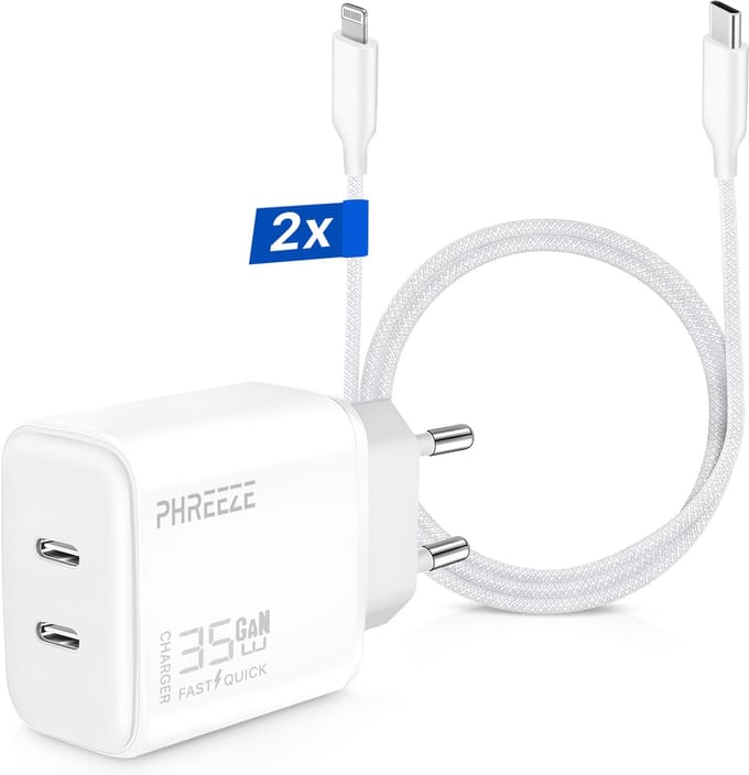 35w dual usb C power adapter geschikt voor Apple + Lightning naar USB-C kabel 2m - Oplader kabel geschikt voor iPhone / iPad / AirPods