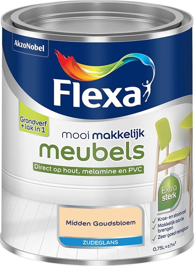 Flexa - Mooi Makkelijk Meubels Zijdeglans - Midden Goudsbloem - Mengverf - 750 Ml