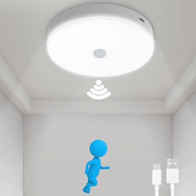 Led-plafondlamp met Bewegingsmelder en Oplaadfunctie - 5000 K - USB-C