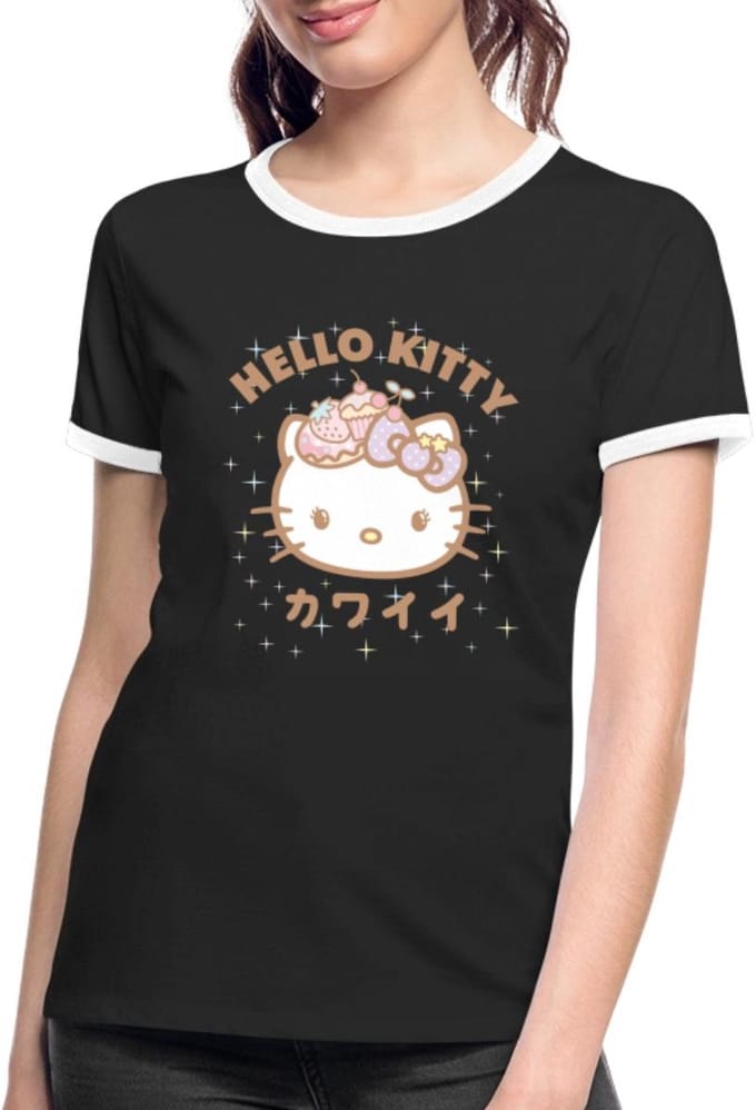 Hello Kitty Kawaii Stijlen Met Sterren Vrouwen Contrast Shirt