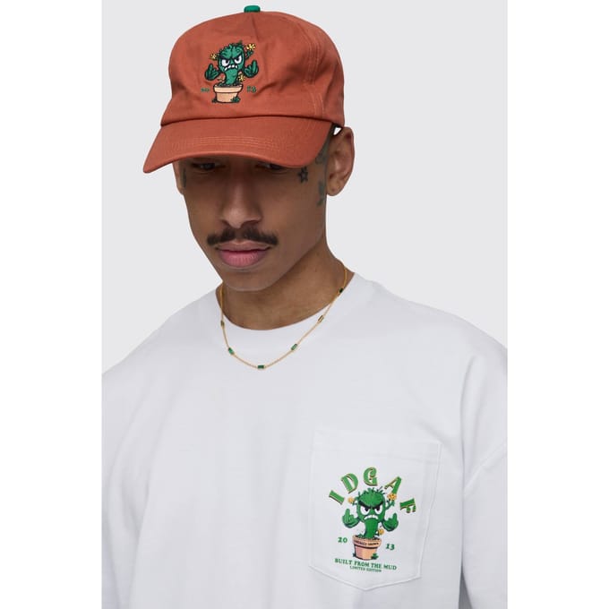 Embroidered Cactus 5 Panel Cap | Rust