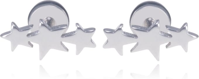 Mendes Triple Star Stud oorbellen Titanium-Zilverkleurig