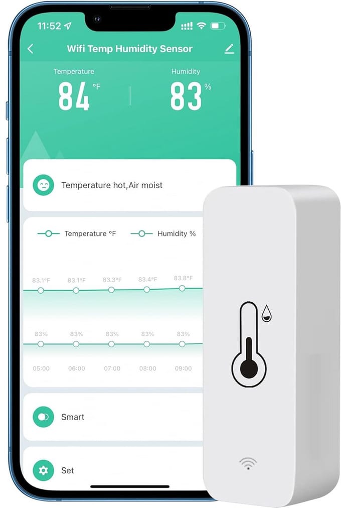 Draadloze Wifi Thermometer Hygrometer Sensor Binnen & Buiten met Tuya App Meldingen